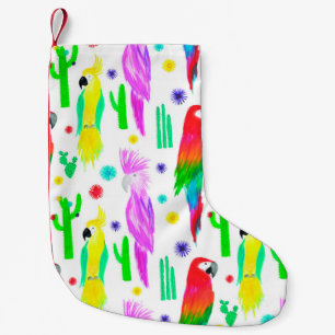 Parrots colorful seamless hand drawn pattern small christmas stocking