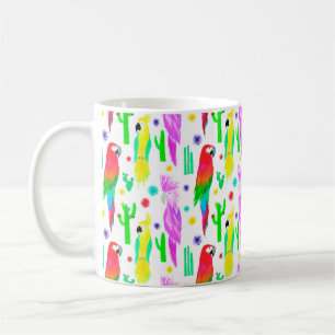 Parrots colourful seamless hand drawn pattern coffee mug
