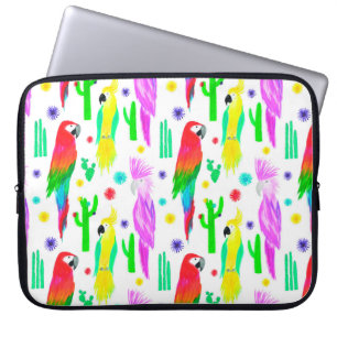 Parrots colourful seamless hand drawn pattern laptop sleeve