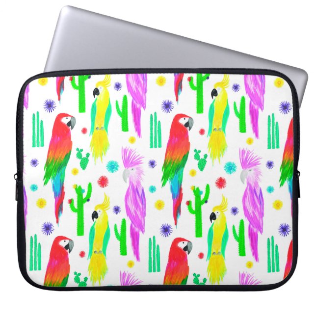 Parrots colourful seamless hand drawn pattern laptop sleeve (Front)