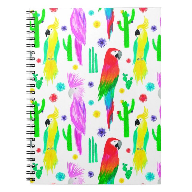 Parrots colourful seamless hand drawn pattern notebook (Front)