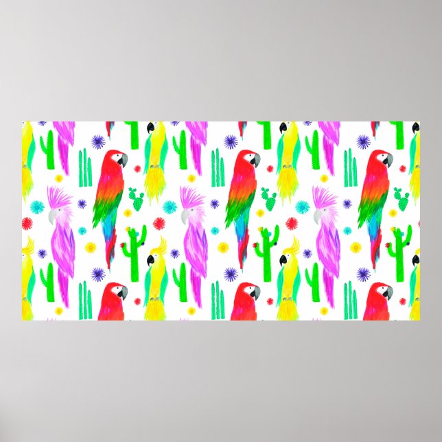 Parrots colourful seamless hand drawn pattern poster (Front)