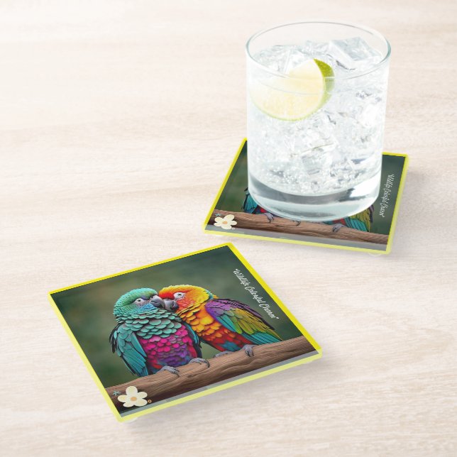 "Parrot's Colourful World" Glass Coaster (Angled)