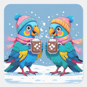 Parrots drink hot chocolate sticker