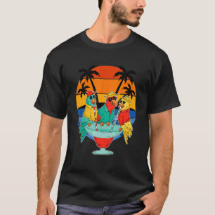 Parrots Drinking Hawaiian Vacation Sunset Palm Tre T-Shirt
