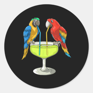 Parrots Drinking Margarita Hawaiian Vacation Beach Classic Round Sticker