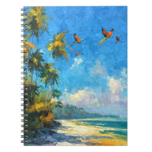 Parrots Flying Tropical Ocean Sky Art Notebook