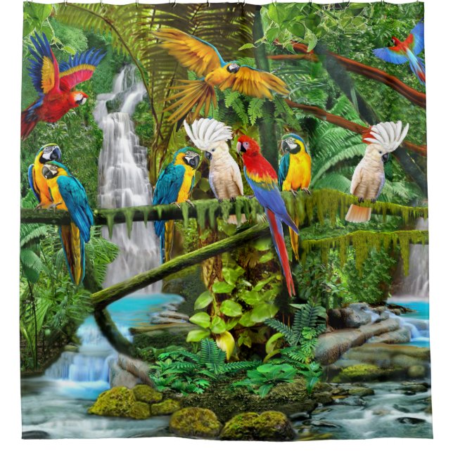 PARROTS IN PARADISE SHOWER CURTAIN (Front)