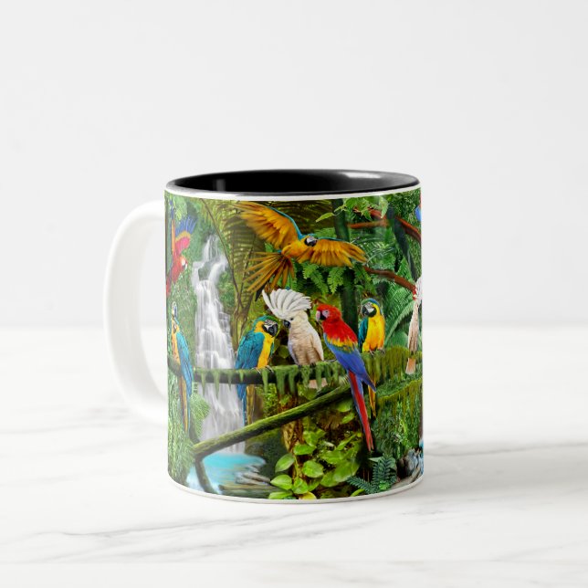 PARROTS IN PARADISE Two-Tone COFFEE MUG (Front Left)