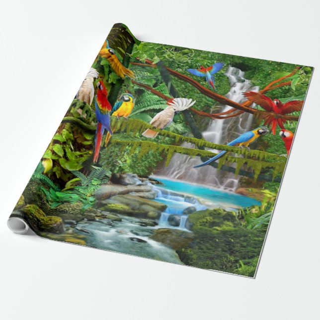 PARROTS IN PARADISE WRAPPING PAPER (Unrolled)