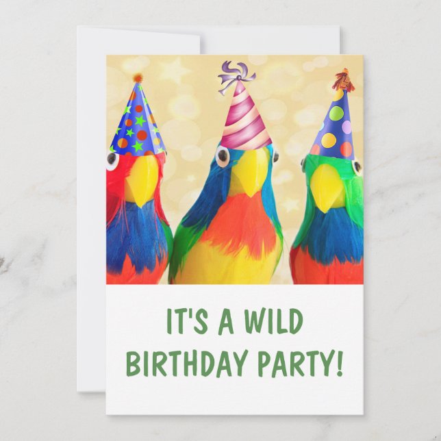Parrots In Party Hats Birthday Invitation (Front)