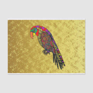 Parrots in yellow red green blue gold tissue paper