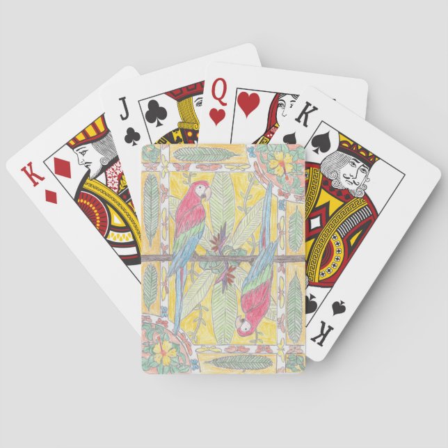 "Parrots" Miami inspired, Hand drawn Playing Cards (Back)