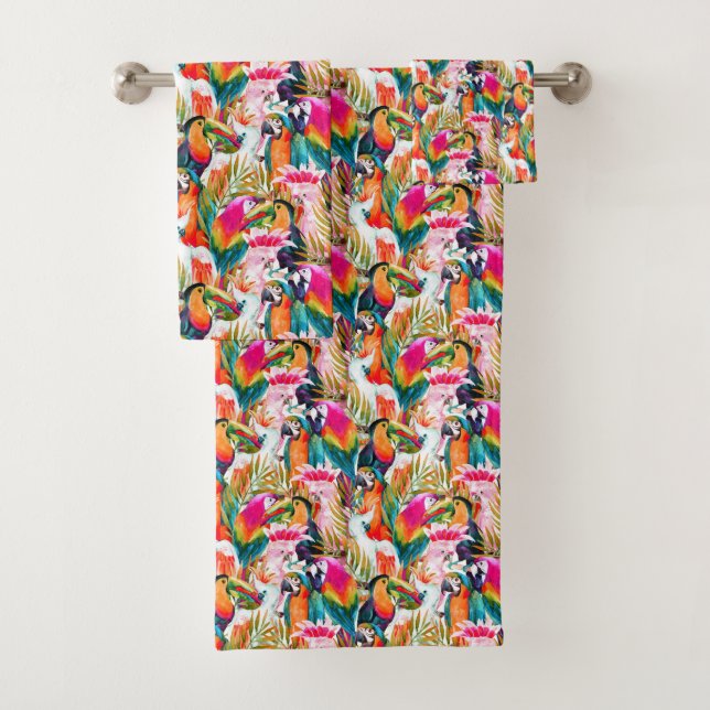 Parrots & Palm Leaves Bath Towel Set (Insitu)