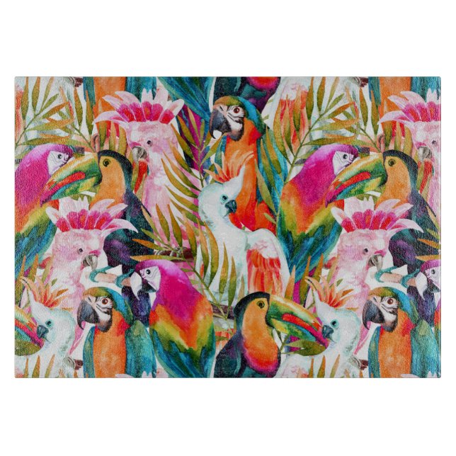 Parrots & Palm Leaves Cutting Board (Front)
