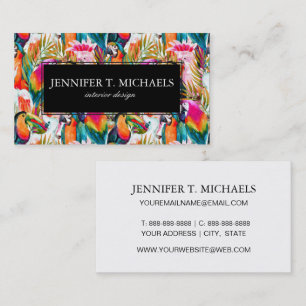 Parrots & Palm Leaves   Monogram Business Card