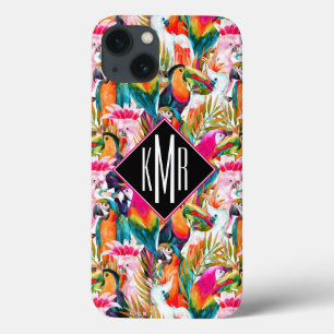 Parrots & Palm Leaves   Monogram iPhone 13 Case