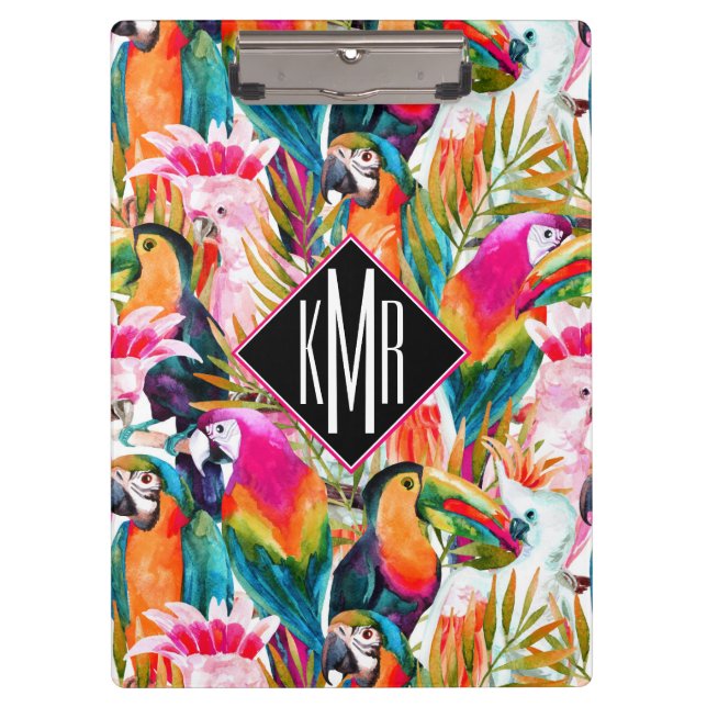 Parrots & Palm Leaves | Monogram Clipboard (Front)