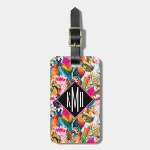 Parrots & Palm Leaves Monogram Luggage Tag