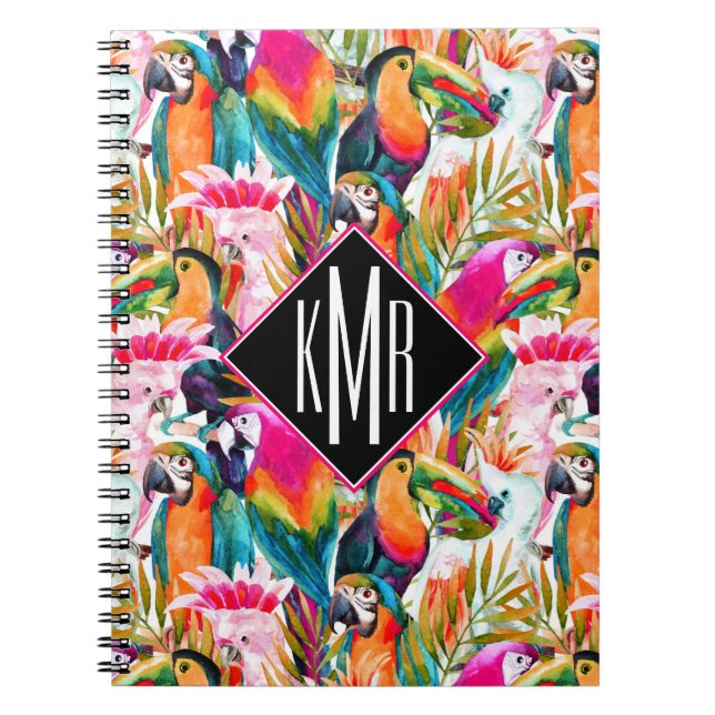 Parrots & Palm Leaves | Monogram Notebook (Front)