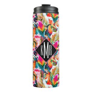 Parrots & Palm Leaves Monogram Thermal Tumbler