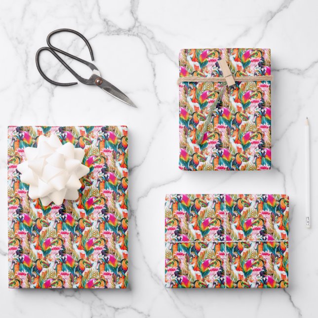 Parrots & Palm Leaves Wrapping Paper Sheet (Front)