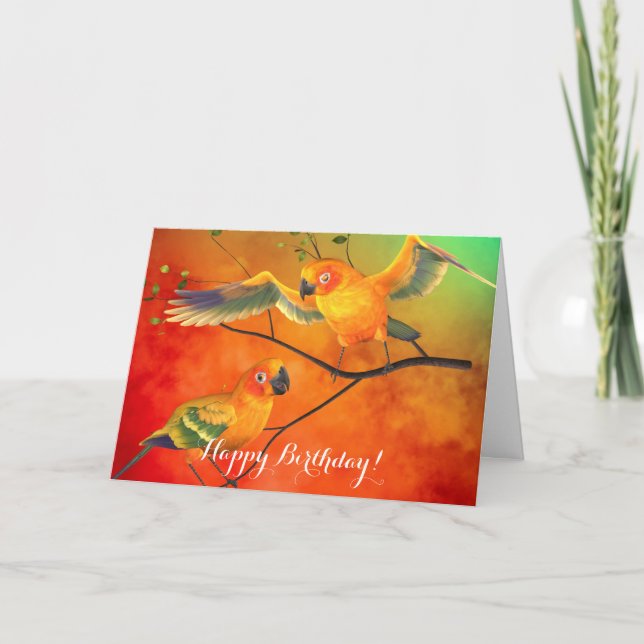 Parrots Sun Conures Birthday Card (Front)