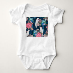 Parrots Tropical: Vintage Seamless Pattern Baby Bodysuit