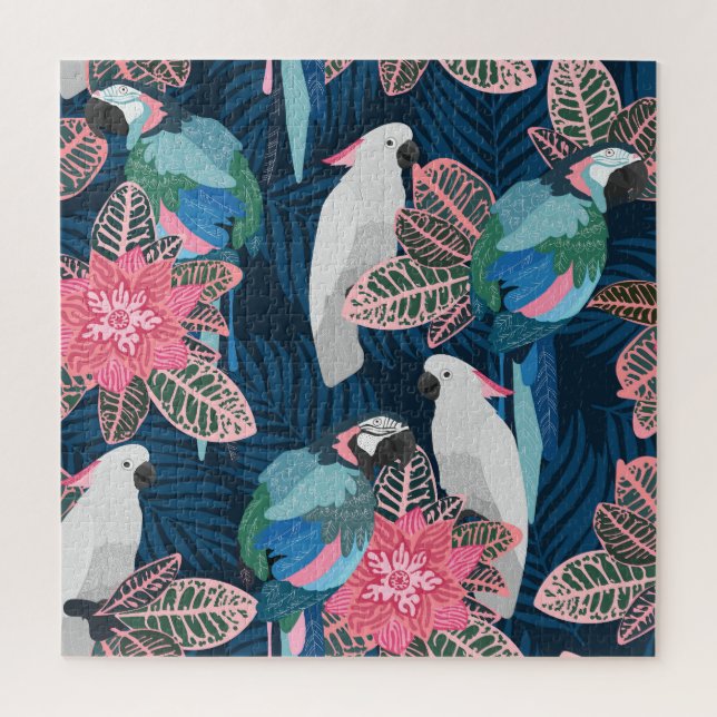 Parrots Tropical: Vintage Seamless Pattern Jigsaw Puzzle (Vertical)