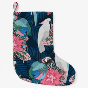 Parrots Tropical: Vintage Seamless Pattern Small Christmas Stocking