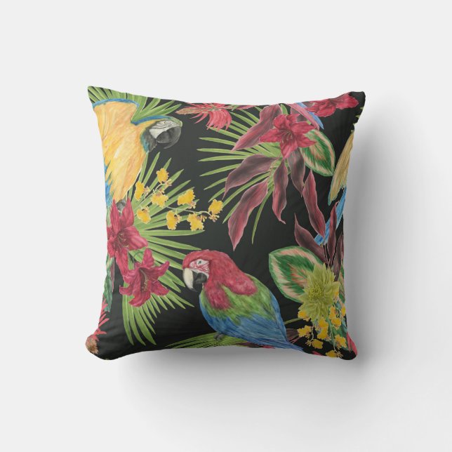 Parrots, tropical, watercolor, seamless pattern. cushion (Front)