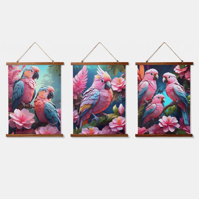 Parrots Wood Topped Wall Tapestry (Triple)