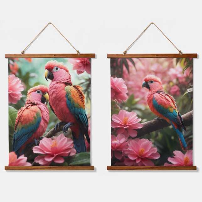 Parrots Wood Topped Wall Tapestry (Double)