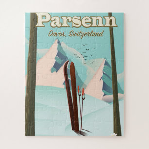 Parsenn Switzerland ski travel poster. Jigsaw Puzzle