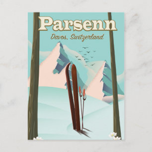 Parsenn Switzerland ski travel poster. Postcard