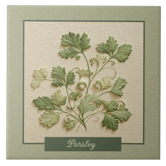 Parsley Herb Kitchen Green Faux Relief Ceramic Tile (Front)