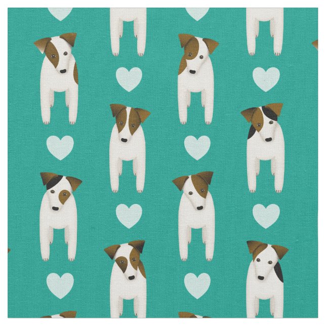 Parson Jack Russell dogs w hearts ANY colour Fabric (Close Up)