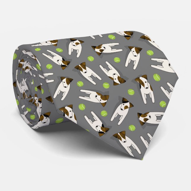 Parson Jack Russell dogs w tennis balls grey Tie (Rolled)
