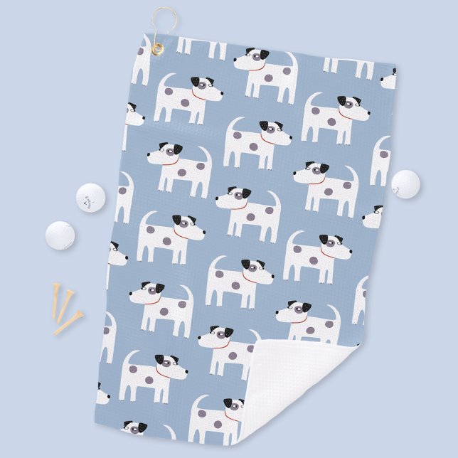 Parson Jack Russell Terrier Dog Pattern Blue Golf Towel (Fun Parson Jack Russell terrier dog pattern golf towel)