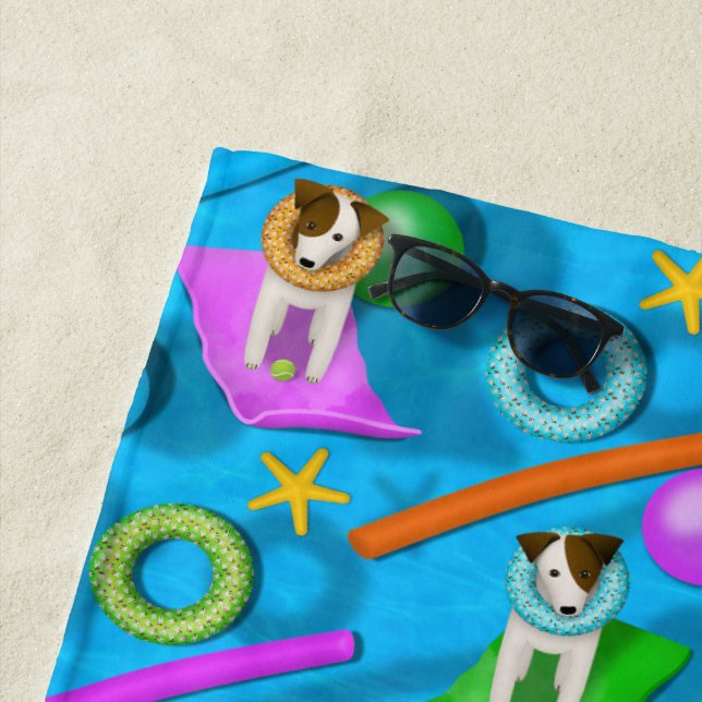 Parson Jack Russell Terrier dog pool party pattern Beach Towel (In Situ)