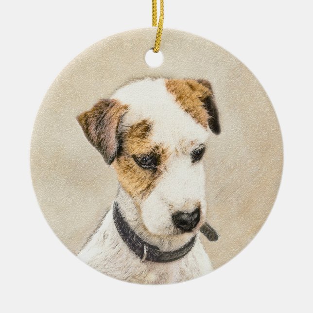 Parson Jack Russell Terrier Painting 2 Dog Art Ceramic Ornament (Front)