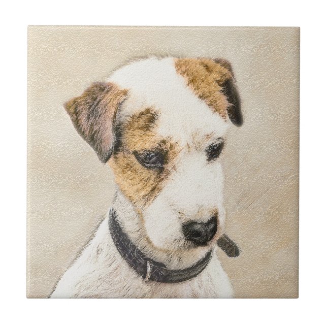 Parson Jack Russell Terrier Painting 2 Dog Art Ceramic Tile (Front)