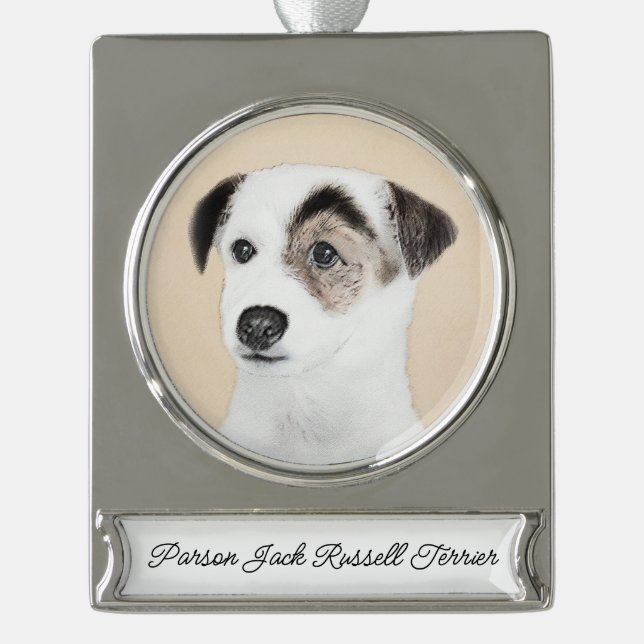 Parson Jack Russell Terrier Painting - Dog Art Sil Silver Plated Banner Ornament (Front)