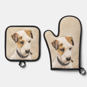 Parson Jack Russell Terrier Painting Pet Dog Art Oven Mitt & Pot Holder Set
