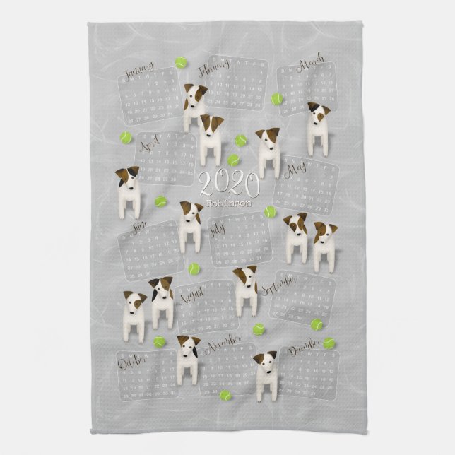 Parson Jack Russell Terriers grey 2020 calendar Tea Towel (Vertical)