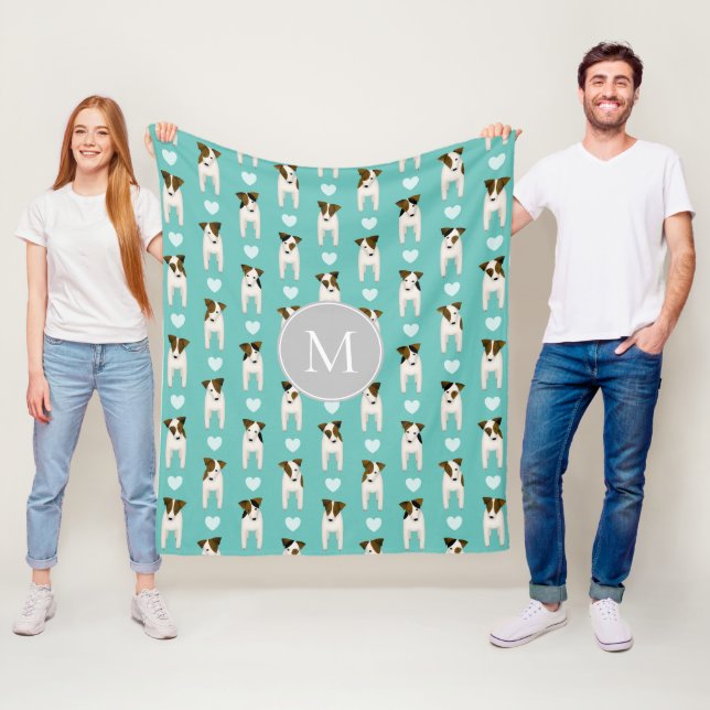 Parson Jack Russell Terriers pattern light teal Fleece Blanket (In Situ)