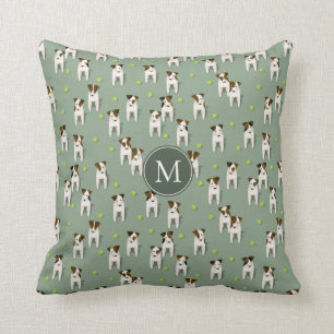 Parson Jack Russells dogs tennis balls sage green Cushion