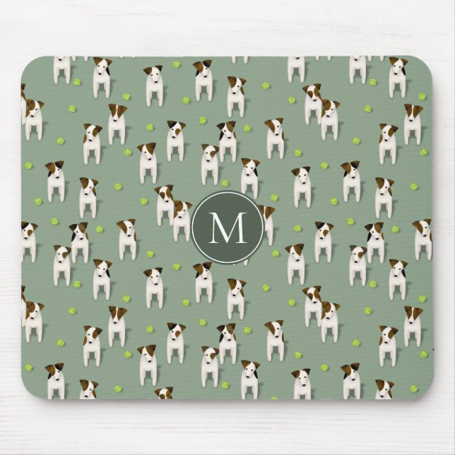 Parson Jack Russells dogs tennis balls sage green Mouse Pad (Front)