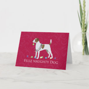 Parson Russell Terrier Feliz Naughty Dog Christmas Holiday Card