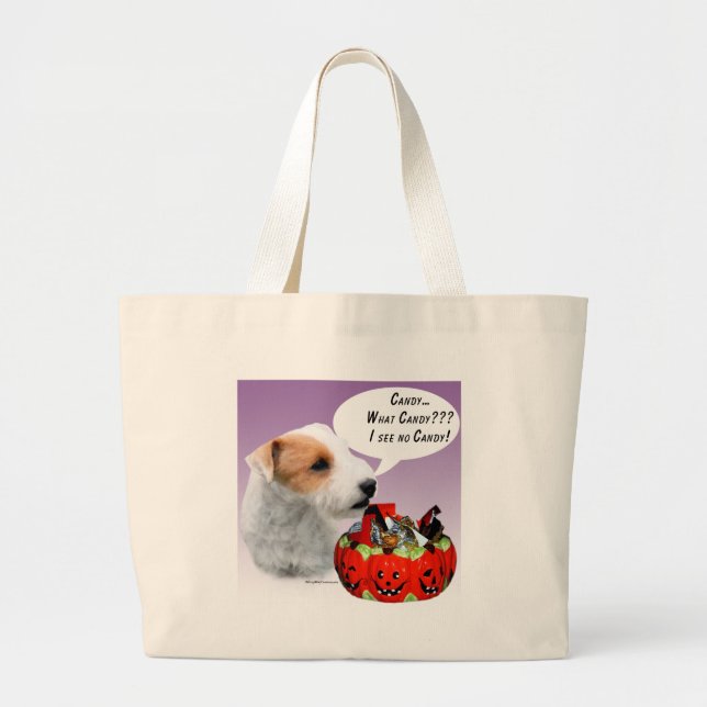 Parson Russell Terrier Halloween Candy Large Tote Bag (Front)